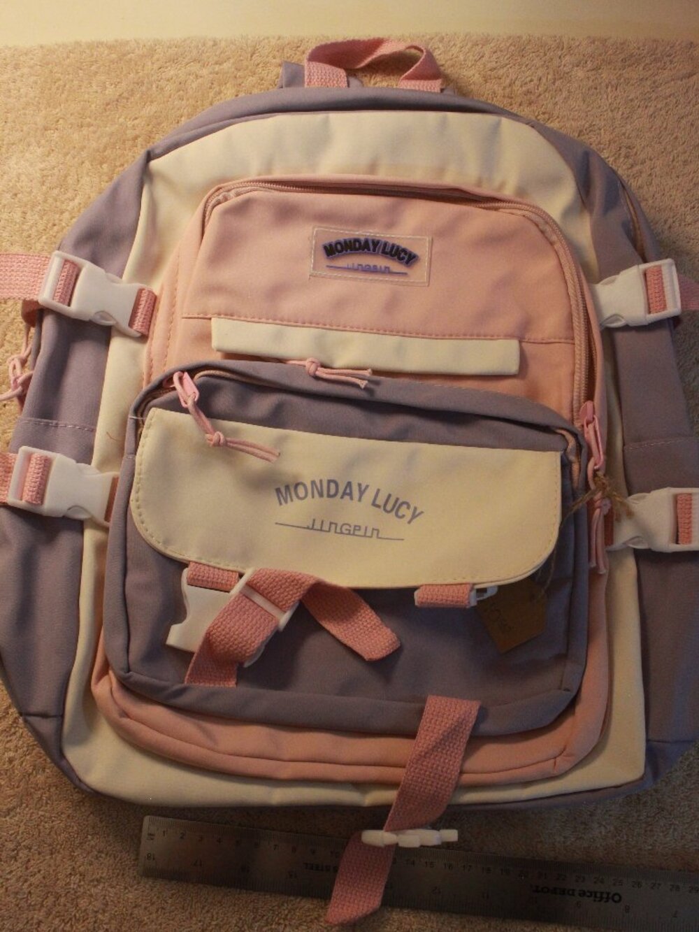 Monday Lucy Pink Lavender & Cream Colorblock Backpack